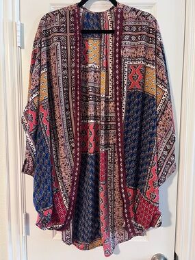 Boho Patchwork Kimono in Navy, Burgundy & Mustard